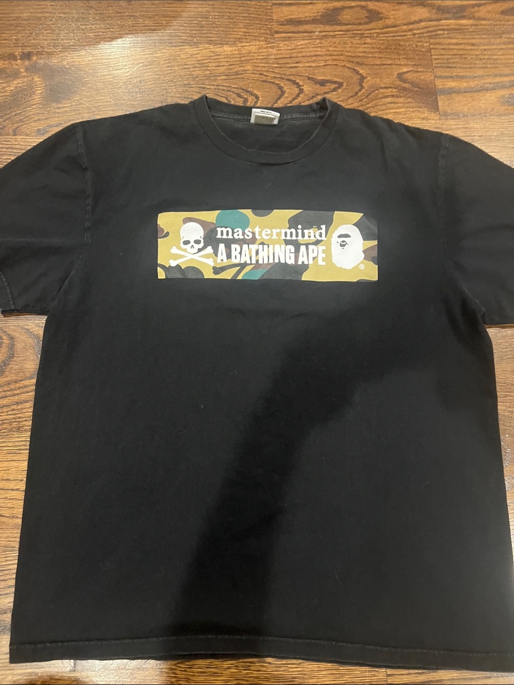 mastermind x A BATHING APE Black Camo Logo Short Sleeve Tee